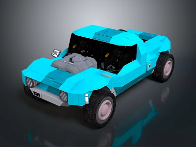 Stylized Blue Off Road Car With Low Poly Design And Open Top Structure 3d model