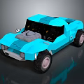 Stylized Blue Off Road Car With Low Poly Design And Open Top Structure 3d model