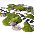 Microlandscape Design With Green Grass Rocks Stepping Paths And Spiral Decorations 3d model