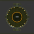 Circular Helicopter Landing Pad With Yellow Circle White H Green Surface And Ramps