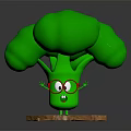 Green Broccoli Character With Red Glasses Funny Face And Wooden Base