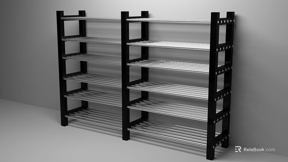 Black Metal Open Multi Tiered Shelf Set for Decorative Ornament Arrangement 3d model 