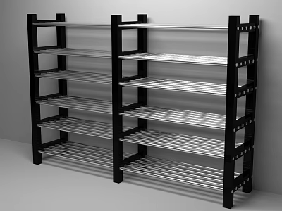 Black Metal Open Multi Tiered Shelf Set for Decorative Ornament Arrangement 3d model