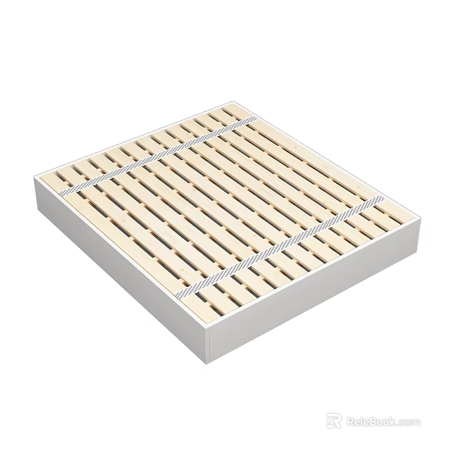 Sturdy Wooden Double Bed Slatted Base Design with Comfortable Support 3d model 
