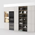Modern White Wine Cabinet With Glass Shelves Wine Bottles And Glassware