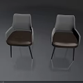 Two White Armchairs With Brown Seats And Black Legs In Gray Background