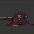 Red Mechanical Device Featuring Cannon Barrel Black Stripes And Blue Accent Lines