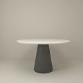 Round White Dining Table With Black Conical Base In Minimalist Setting 3d model