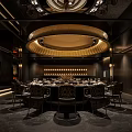 Luxurious Chinese Style Private Dining Room Interior With Round Table Ornate Chairs And Ceiling Lighting
