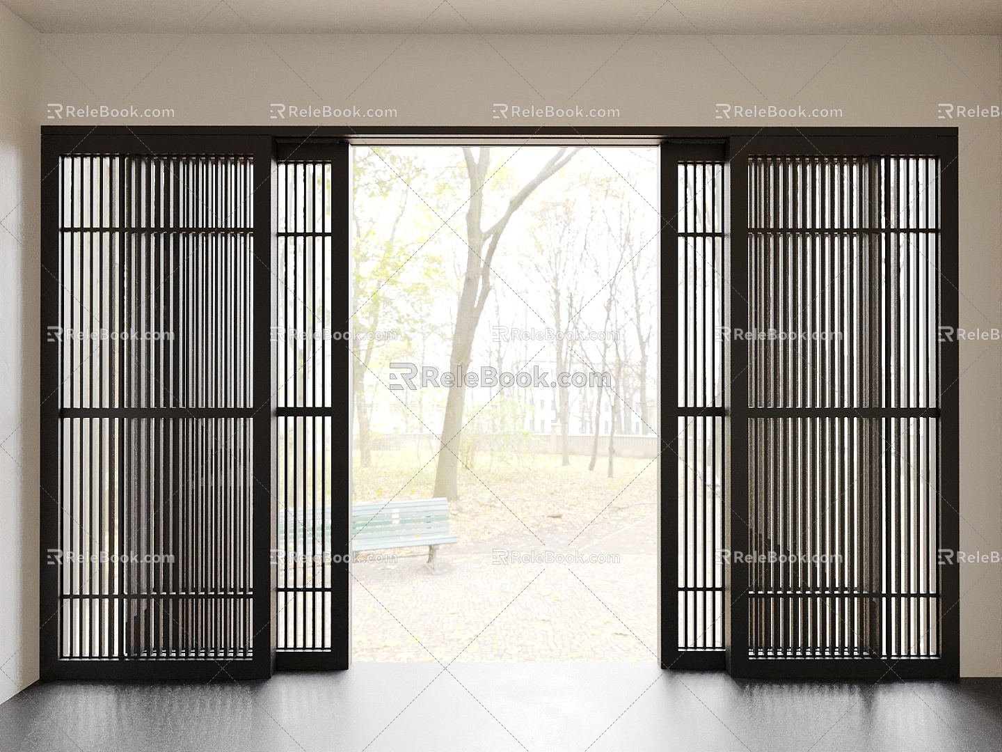 solid wood sliding door 3d model