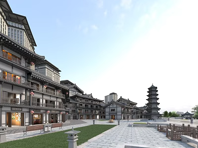 Chinese Commercial Street, Ancient Commercial Plaza 3d model