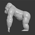 White Gorilla Sculpture in Crouching Pose on Dark Reflective Surface with Detailed Muscular Features