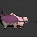 3D Animated Cartoon Characters With Pink Curly Hair Sunglasses Purple Body Pointed Ears Yellow Eyes