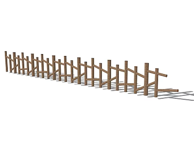 Traditional Wooden Fence With Vertical Posts And Horizontal Slats Design 3d model