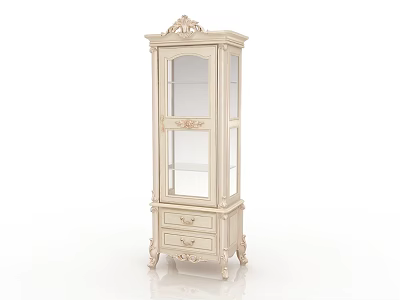 Elegant European Style Wine Cabinet With Carved Details Glass Doors And Drawers 3d model