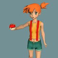 Animated Creature Character With Orange Hair Twin Ponytails Green Shorts Holding Red Ball Three Angles