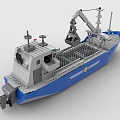 Blue Building Blocks Ship Model With Crane Deck And Cabin Design 3d model