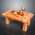 Tranquil Outdoor Landscape With Wooden Table And Vintage Study Items 3d model