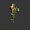 Game Movie Character With Green Body Yellow Arms Large Mouth Sharp Teeth