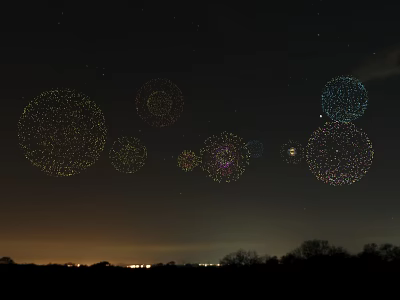 Colorful Light Dot Circles In Night Sky With Horizon City Lights 3d model