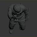 Military Style Figure Model Standing With Helmet Raised Long Pole And Short Stick