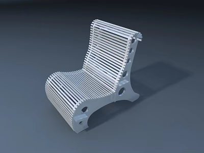 Modern Metal Outdoor Chair With Striped Seat Back And Hollow Legs For Garden Patio 3d model