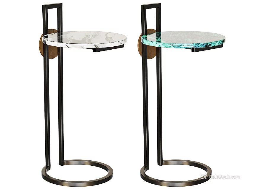 Modern Minimalist Side Table With Metal Frame And Glass Top Circular Base 3d model 
