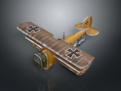 Vintage Yellow Biplane Model with Black Cross Symbols on Wings Retro Design and Classic Details 3d model
