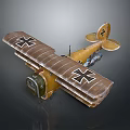 Vintage Yellow Biplane Model with Black Cross Symbols on Wings Retro Design and Classic Details