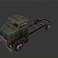 Old Green Rusty Truck Chassis With Cab Frame And Wheels 3d model
