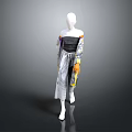 Man Wearing Black Strapless Top With Colorful Sleeves And Printed Long Skirt With Orange Gloves