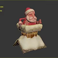 Santa Claus In Red Hat Sitting On Snow Covered Chimney Roof