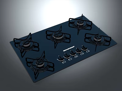 Modern Gas Stove Cooktop With Four Burners And Control Knobs 3d model