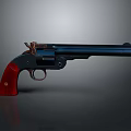 Vintage Revolver With Black Barrel Red Wooden Grip Metal Parts And Reflective Surface