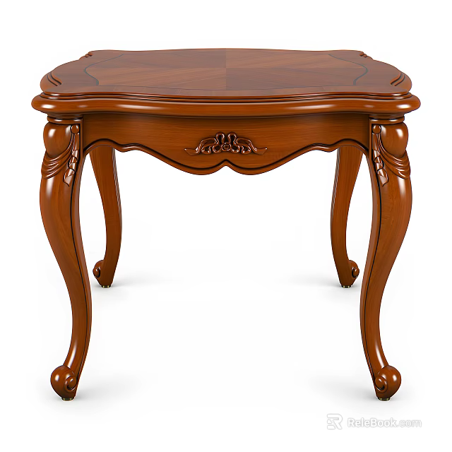 Traditional Wooden Dining Table With Oval Top And Carved Curved Legs 3d model 