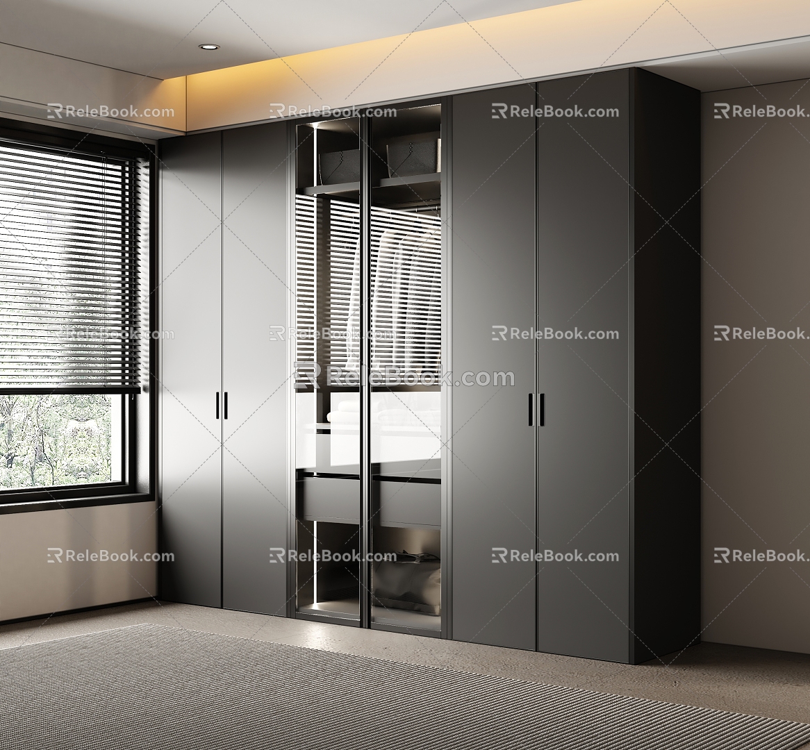 Modern minimalist black and white gray wardrobe door-closing wardrobe finished wardrobe 3d model