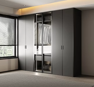 Modern minimalist black and white gray wardrobe door-closing wardrobe finished wardrobe 3d model