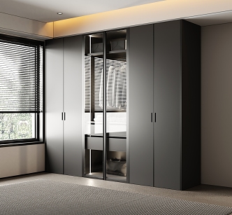 Modern minimalist black and white gray wardrobe door-closing wardrobe finished wardrobe 3d model