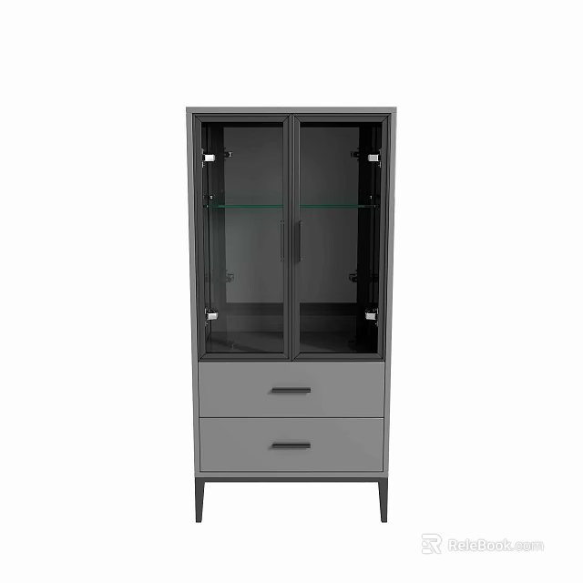 Modern Gray Sideboard With Glass Doors And Drawers For Dining Room 3d model 