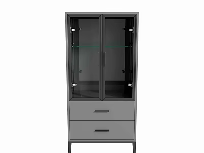 Modern Gray Sideboard With Glass Doors And Drawers For Dining Room 3d model