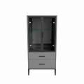 Modern Gray Sideboard With Glass Doors And Drawers For Dining Room