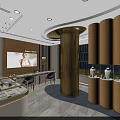 Elegant Jewelry Store Interior With Gold Decorative Columns And Glass Display Cases