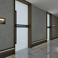 Modern Office Corridor With Glass Doors Smooth Floor And Bright Lighting Interior