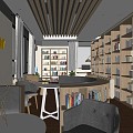 Modern Chinese Reading Room Study Room 3d model