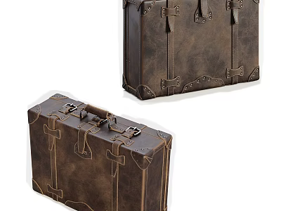 Vintage Leather Suitcases With Classic Design Metal Buckles And Straps 3d model