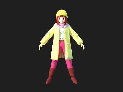 Game Movie Character With Yellow Coat Hat Red Hair Pink Pants Brown Boots 3d model