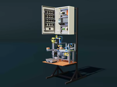 Industrial Equipment With Open Control Cabinet Internal Components Workbench And Mechanical Devices 3d model