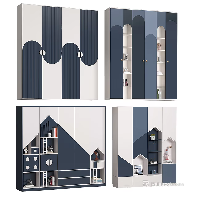 Modern Minimalist Wardrobe Design With Geometric Patterns And Open Shelves 3d model 