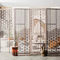 New Chinese-style screen solid wood screen partition 3d model