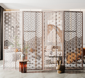 New Chinese-style screen solid wood screen partition 3d model